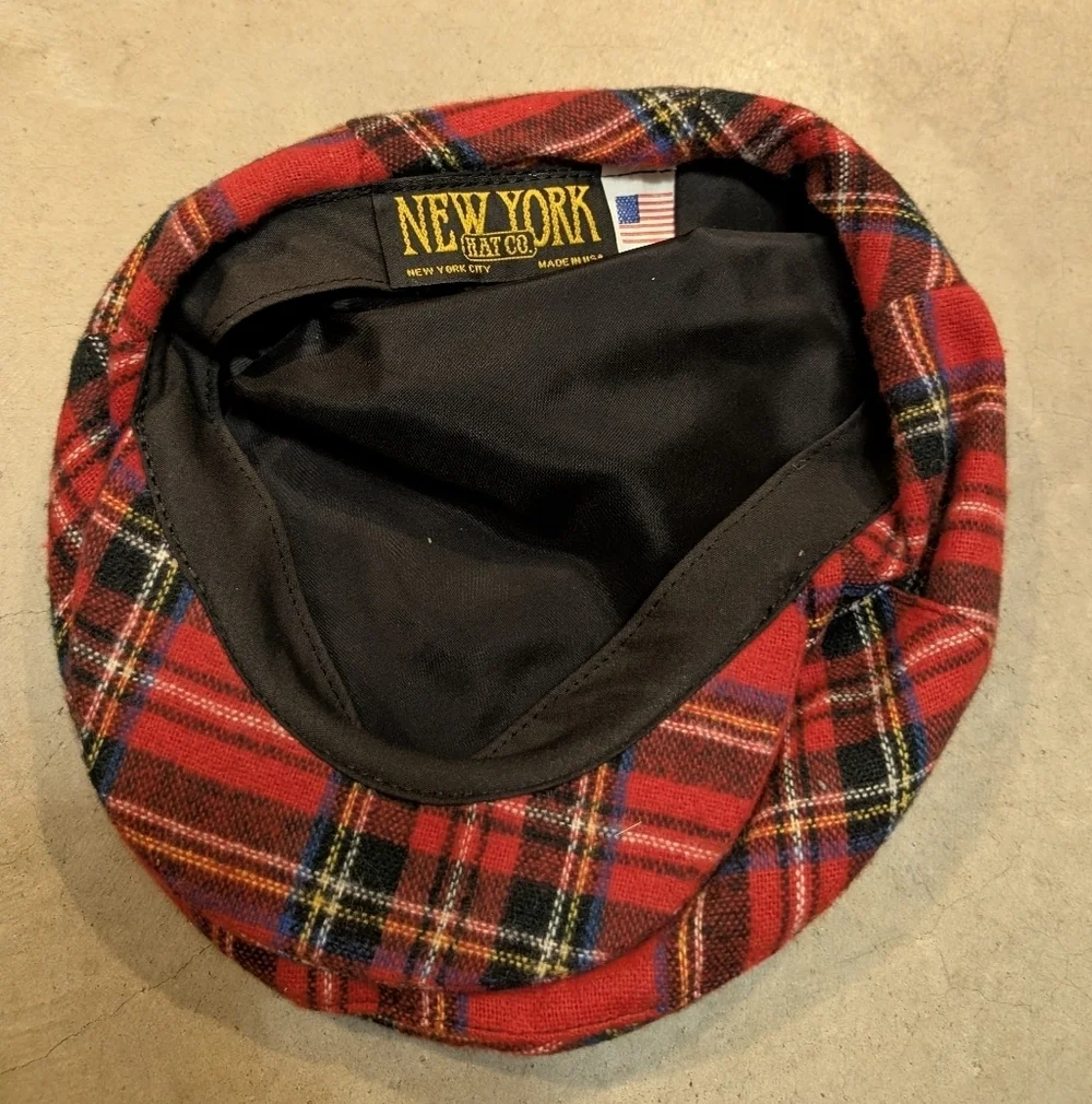 VTG New York Hat Co Newsboys Hat Plaid Red Adult L